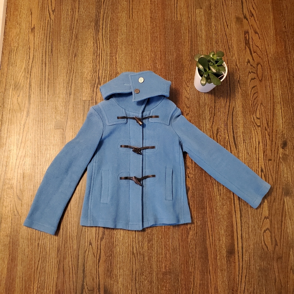 ❤FREE SHIPPING Burberry 100% Wool Blue Coat